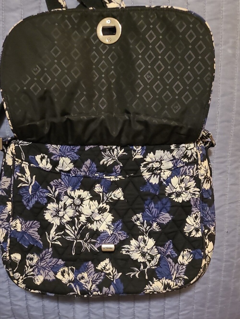 Vera Bradley Black Quilted Crossbody with Cream Floral and Blue Accents - Picture 7 of 10